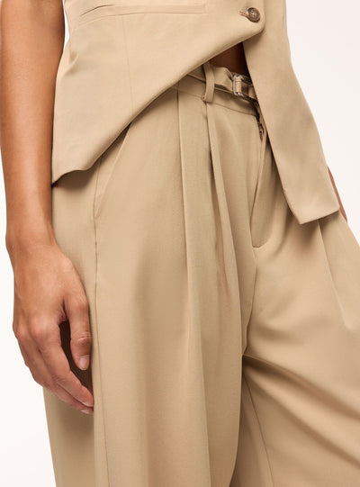 Pantaloni wide leg con coulisse e fibbia