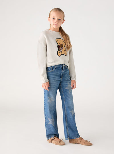 Wide-leg jeans with rhinestone stars