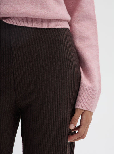 Pantaloni maxi cu croială largă, din material reiat uni