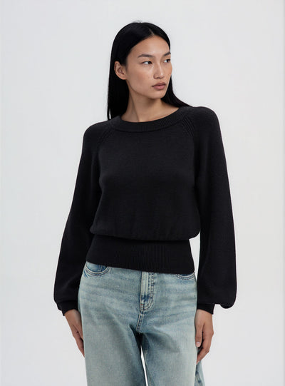 Einfarbiger Pullover mit Ballonärmeln