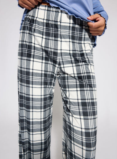 Pantaloni pigiama wide leg a quadri