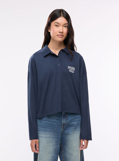 T-shirt oversize modello polo con ricamo college