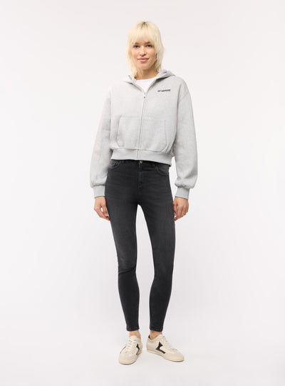 Felpa crop con cappuccio e zip con scritte