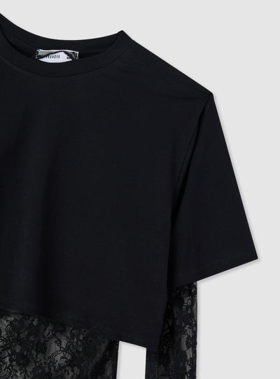 T-shirt con body in pizzo