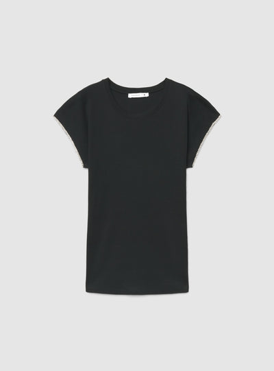 T-shirt con profili maniche strass
