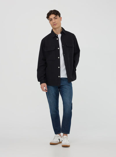 Camicia shacket in twill di cotone tinta unita