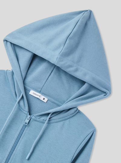 Felpa leggera tinta unita con cappuccio, coulisse e zip