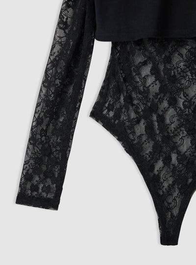 T-shirt con body in pizzo