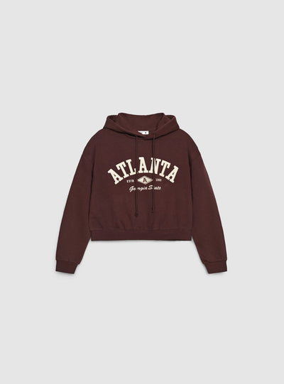 Felpa crop con cappuccio e stampa college