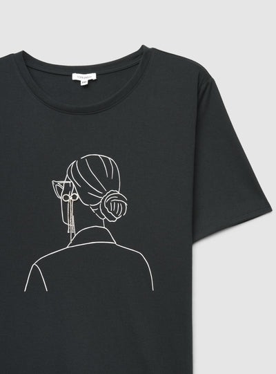 T-shirt con stampa grafica e applicazione