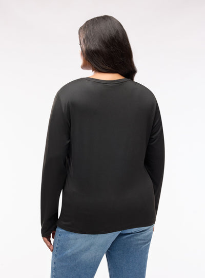 Long-sleeve crew neck T-shirt in a solid colour