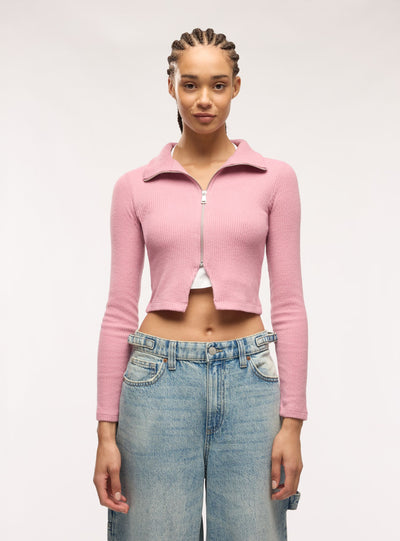 T-shirt crop a costine con zip