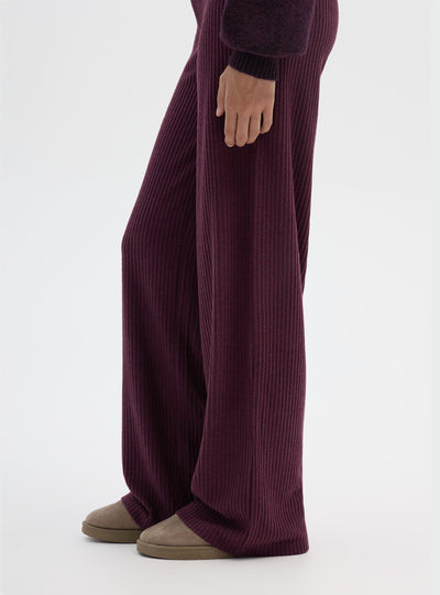 Maxi wide-leg trousers in solid ribbed fabric