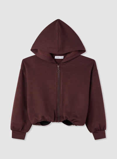 Felpa con cappuccio e zip tinta unita