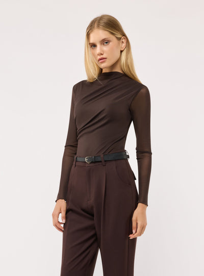 Body drappeggiato con maniche in tulle