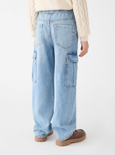 Wide-leg cargo jeans with drawstring waistband