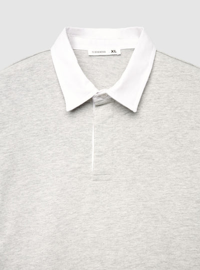 T-shirt a maniche lunghe stile polo con collo a contrasto