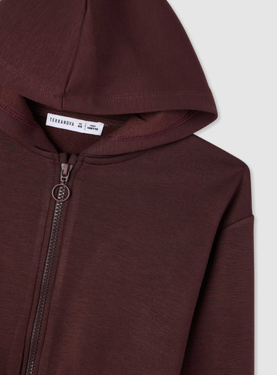 Felpa con cappuccio e zip tinta unita