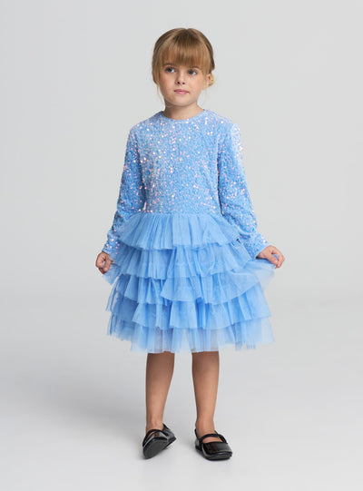Sequin dress with tiered tulle skirt - Terranova Sequin dress with tiered tulle skirt - Terranova