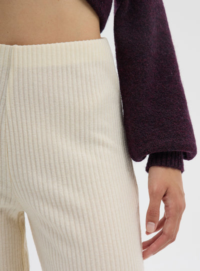 Pantalone wide leg u jednobojnoj rebrastoj tkanini