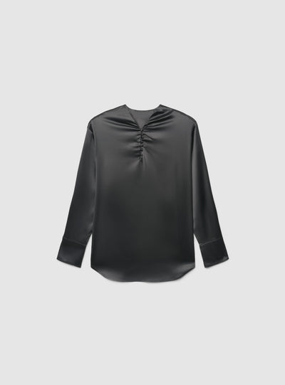 Camicia in satin con collo coreano e arriccio