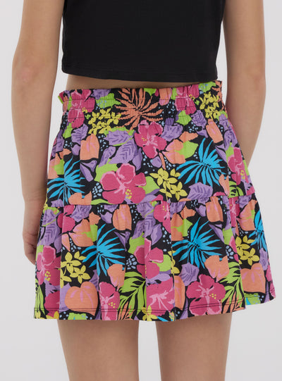 Multicoloured patterned skirt with ruching