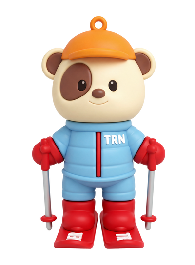 Teddy bear keychain with skis