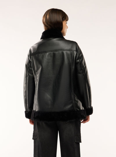 Jacket with plush-effect collar and zip