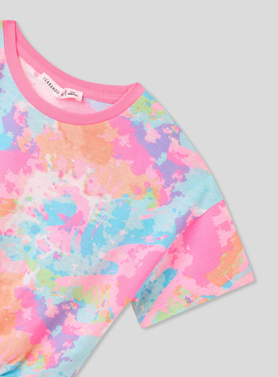T-shirt crop tie-dye con cordini