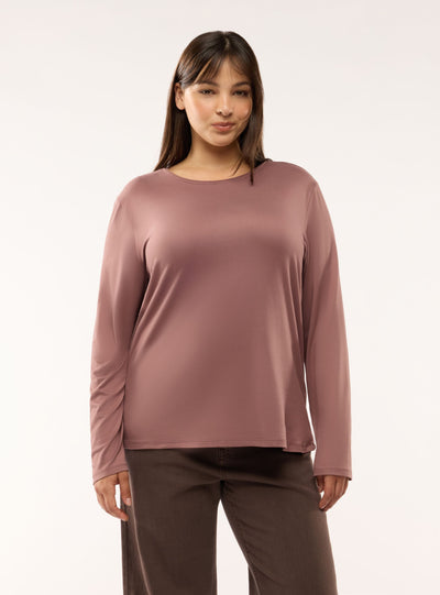 T-shirt manica lunga girocollo a tinta unita