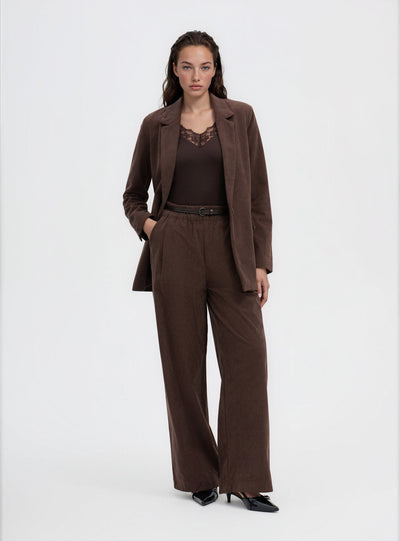 Pantaloni wide leg in velluto con cintura
