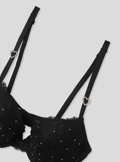 Reggiseno push-up con cuori in strass