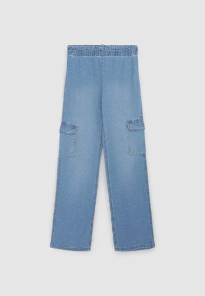 Jeans wide leg cargo in chambray