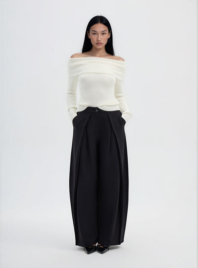 Pantaloni wide leg con doppia piega
