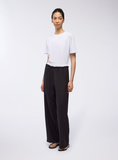 Pantaloni wide leg con vita a contrasto