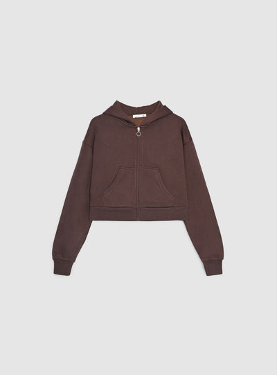 Felpa crop con zip e cappuccio