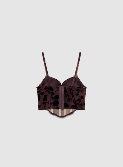 Corsetto effetto velluto con ricamo floreale