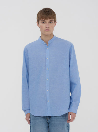 Camicia coreana melange in misto lino