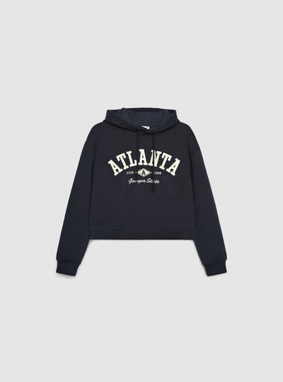 Felpa crop con cappuccio e stampa college