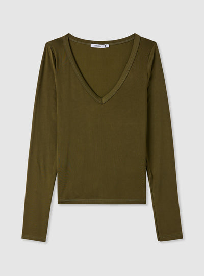 T-shirt a maniche lunghe con scollo a V