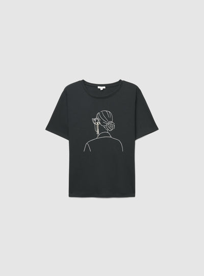 T-shirt con stampa grafica e applicazione