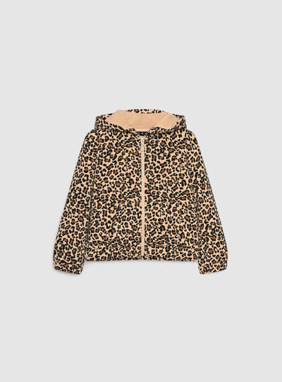 Felpa con cappuccio e zip con stampa animalier