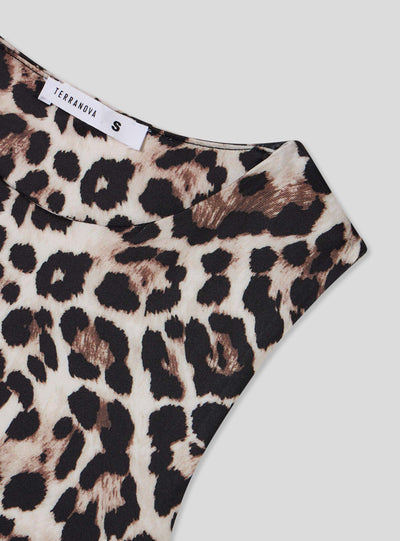 Top maculato con scollo americano