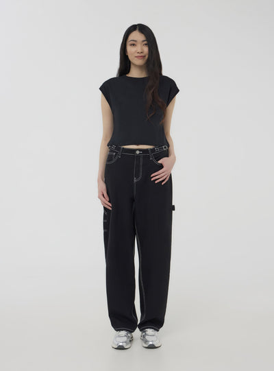 Crop T-shirt with cap sleeves