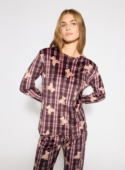 Set pigiama con stampa orsetti e motivo tartan