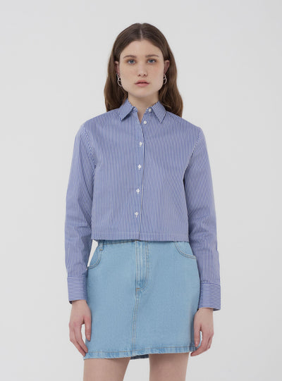 Camicia crop in popeline a righe