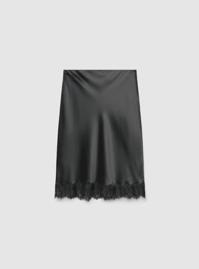 Gonna longuette in satin con bordo in pizzo