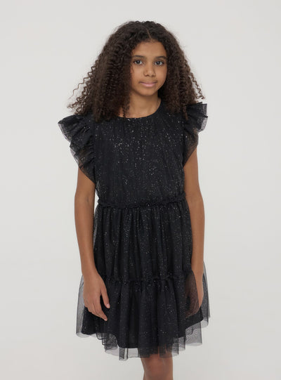 Vestito a balze in tulle glitterato