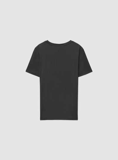 T-shirt aderente con scritta e fiocco in pizzo