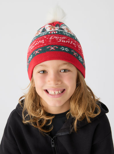 Beanie with pompom and Christmas print